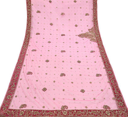 Indian party wear Pink & Green Net Raw silk Hand Embroidered Semi Stitched Lehenga Set of 3pcs Bollywood style wedding wear