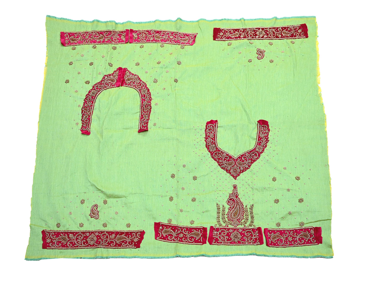 Indian party wear Pink & Green Net Raw silk Hand Embroidered Semi Stitched Lehenga Set of 3pcs Bollywood style wedding wear