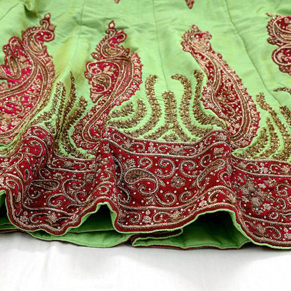 Indian Heavy Parrot Green Hand Embroidered Semi Stitched Lehenga/Skirt Bridal Wear Zardozi/ Dabka Bollywood skirt party wear