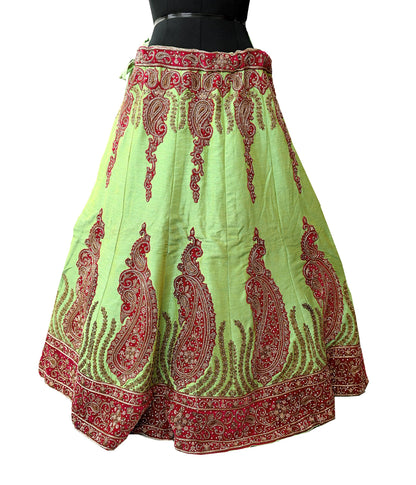 Indian Heavy Parrot Green Hand Embroidered Semi Stitched Lehenga/Skirt Bridal Wear Zardozi/ Dabka Bollywood skirt party wear