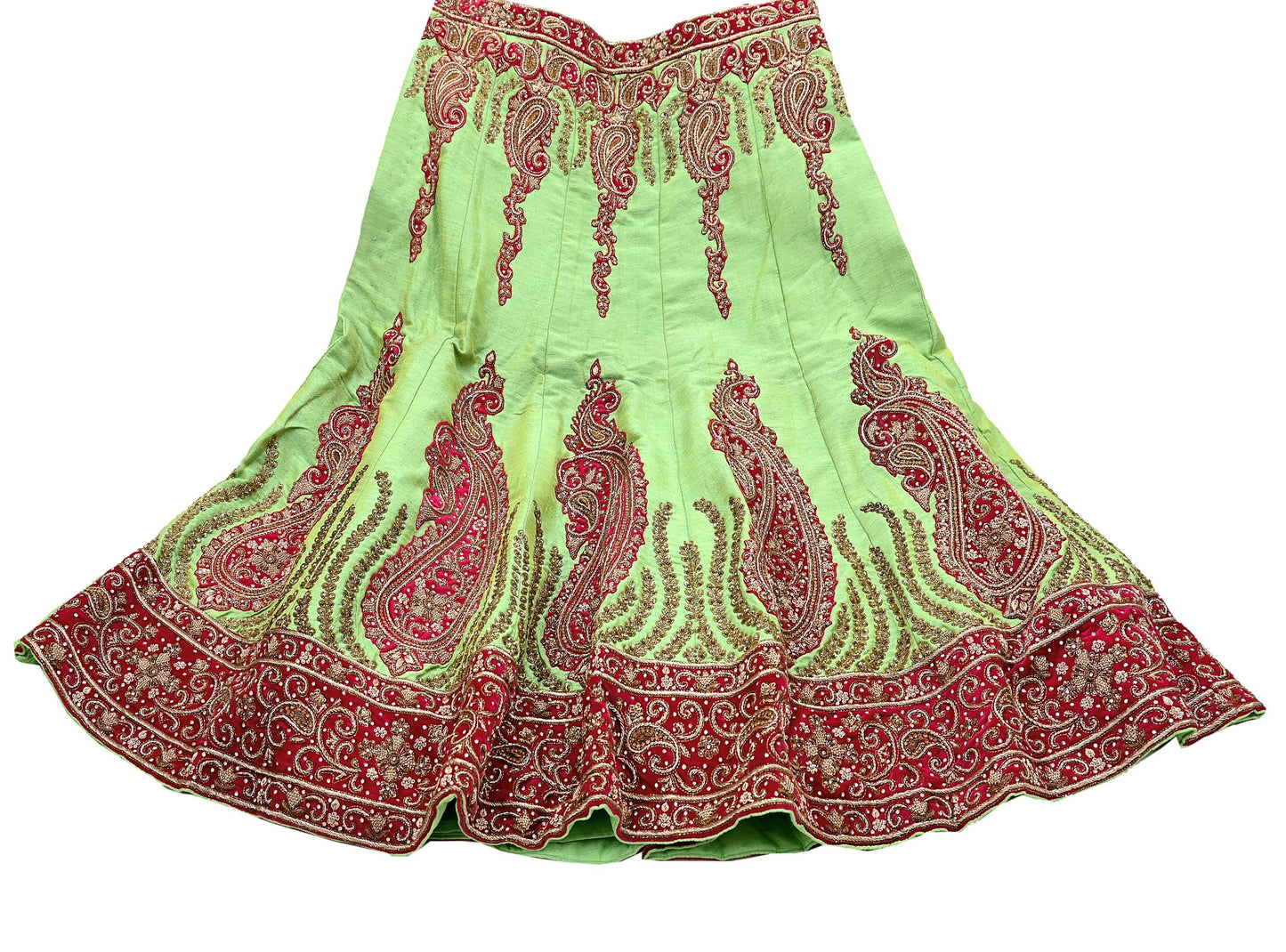 Indian Heavy Parrot Green Hand Embroidered Semi Stitched Lehenga/Skirt Bridal Wear Zardozi/ Dabka Bollywood skirt party wear