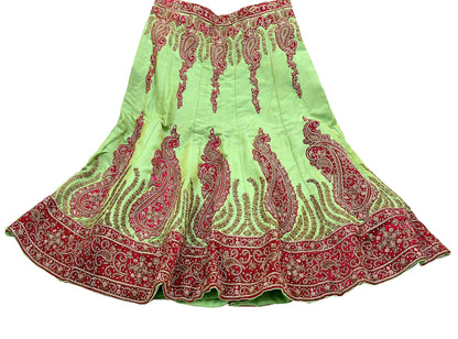 Indian Heavy Parrot Green Hand Embroidered Semi Stitched Lehenga/Skirt Bridal Wear Zardozi/ Dabka Bollywood skirt party wear