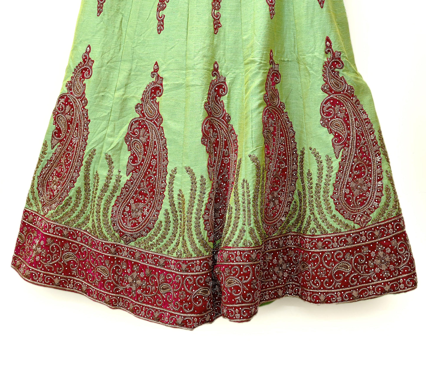Indian Heavy Parrot Green Hand Embroidered Semi Stitched Lehenga/Skirt Bridal Wear Zardozi/ Dabka Bollywood skirt party wear