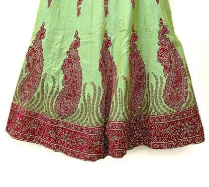 Indian Heavy Parrot Green Hand Embroidered Semi Stitched Lehenga/Skirt Bridal Wear Zardozi/ Dabka Bollywood skirt party wear