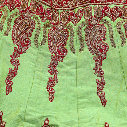 Indian Heavy Parrot Green Hand Embroidered Semi Stitched Lehenga/Skirt Bridal Wear Zardozi/ Dabka Bollywood skirt party wear