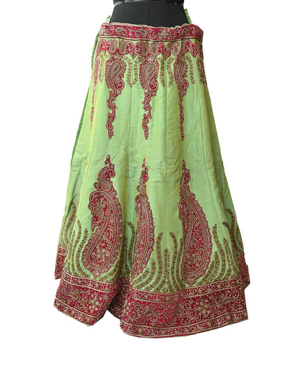 Indian Heavy Parrot Green Hand Embroidered Semi Stitched Lehenga/Skirt Bridal Wear Zardozi/ Dabka Bollywood skirt party wear