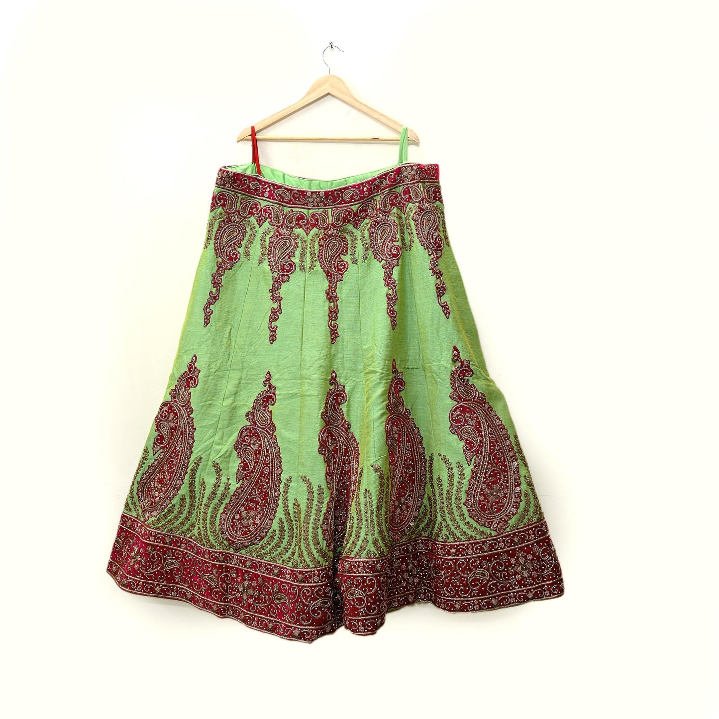 Indian Heavy Parrot Green Hand Embroidered Semi Stitched Lehenga/Skirt Bridal Wear Zardozi/ Dabka Bollywood skirt party wear