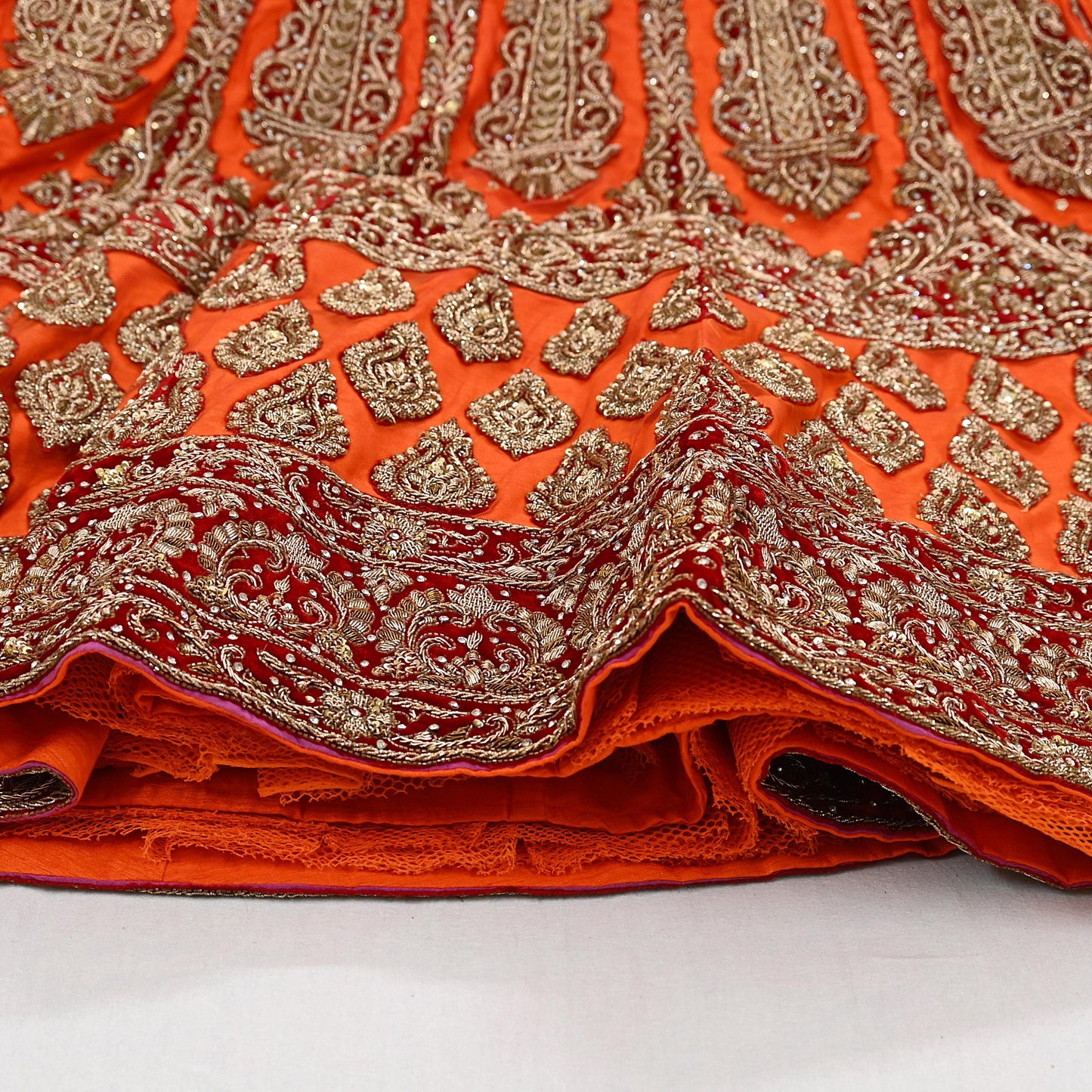 Indian party wear Orange Net Hand Embroidered Semi Stitched Lehenga Set of 2pcs Bollywood style wedding wear