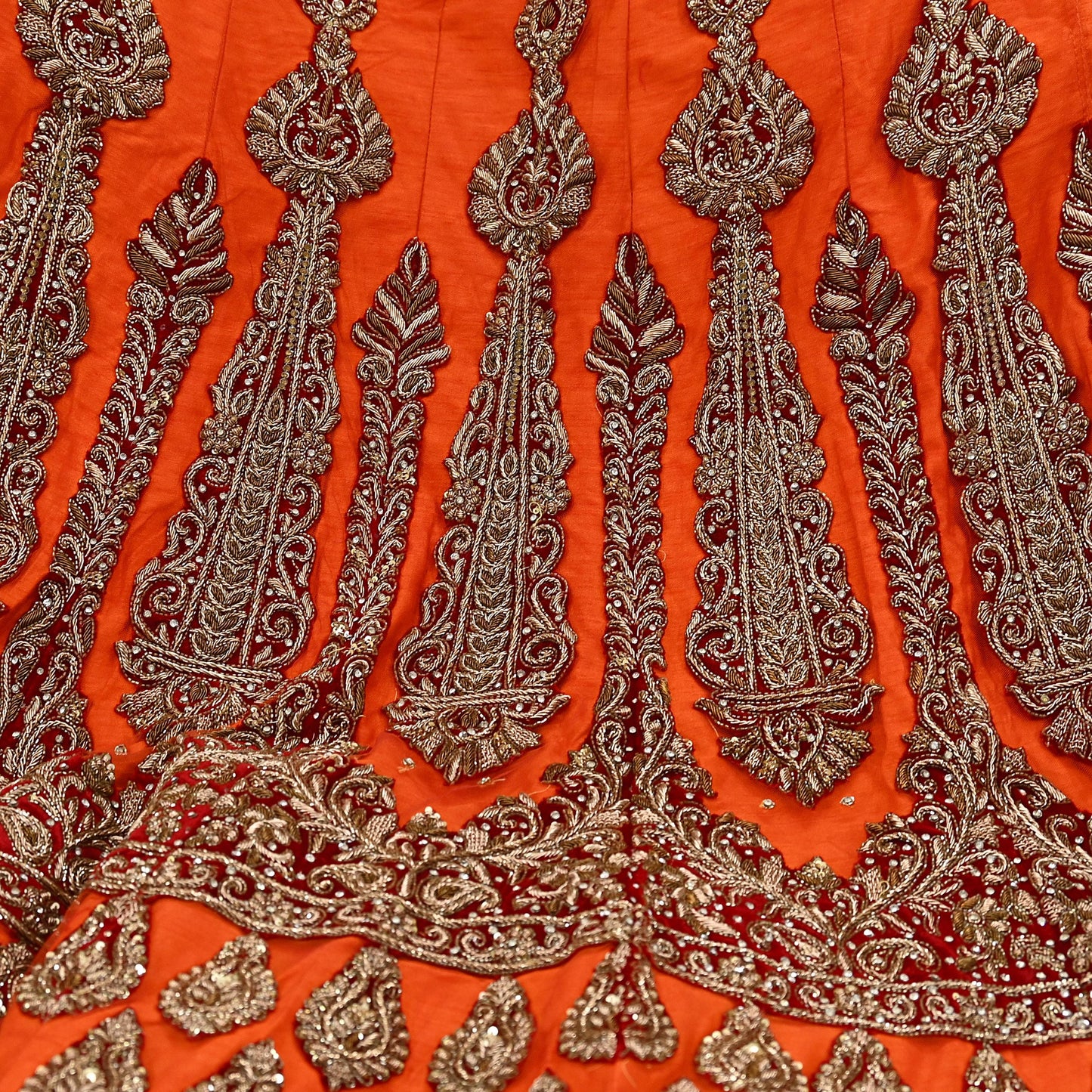 Indian party wear Orange Net Hand Embroidered Semi Stitched Lehenga Set of 2pcs Bollywood style wedding wear