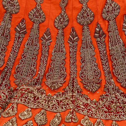 Indian party wear Orange Net Hand Embroidered Semi Stitched Lehenga Set of 2pcs Bollywood style wedding wear