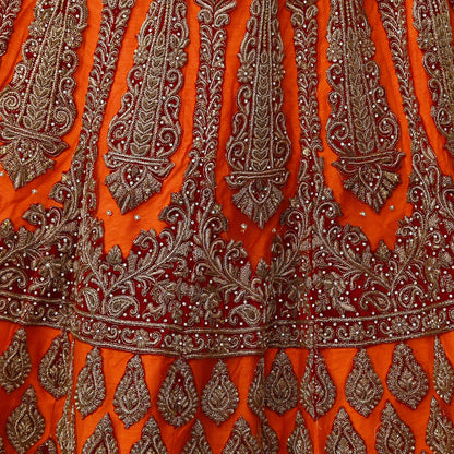 Indian Heavy Orange Hand Embroidered Semi Stitched Lehenga/Skirt Bridal Wear Zardozi/ Dabka Bollywood skirt party wear