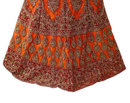 Indian Heavy Orange Hand Embroidered Semi Stitched Lehenga/Skirt Bridal Wear Zardozi/ Dabka Bollywood skirt party wear