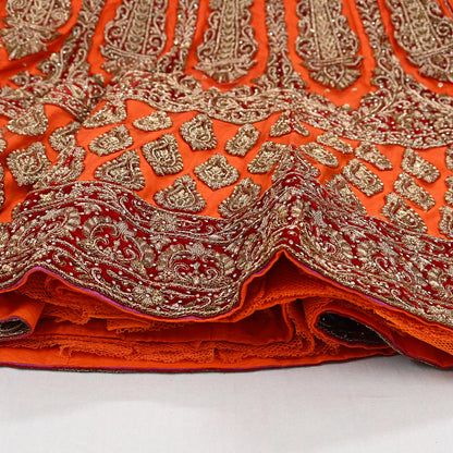 Indian Heavy Orange Hand Embroidered Semi Stitched Lehenga/Skirt Bridal Wear Zardozi/ Dabka Bollywood skirt party wear
