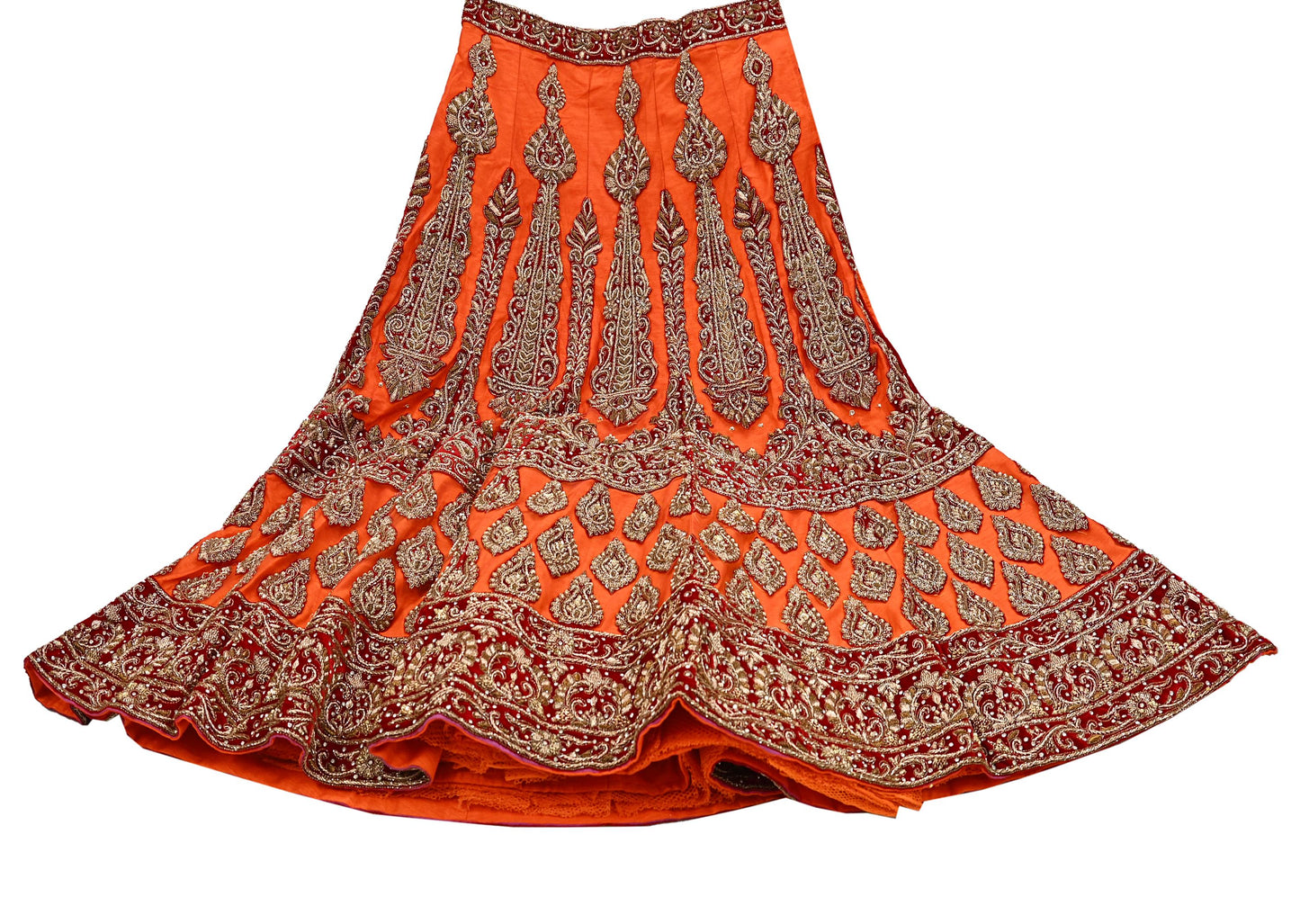 Indian Heavy Orange Hand Embroidered Semi Stitched Lehenga/Skirt Bridal Wear Zardozi/ Dabka Bollywood skirt party wear