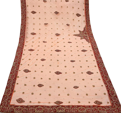 Indian Vintage Heavy Orange Dupatta Net Mesh Long Stole Hand Embroidered Scarves Golden Zardozi Dabka Zari Stole Bridal/ Wedding veil