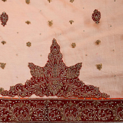 Indian Vintage Heavy Orange Dupatta Net Mesh Long Stole Hand Embroidered Scarves Golden Zardozi Dabka Zari Stole Bridal/ Wedding veil