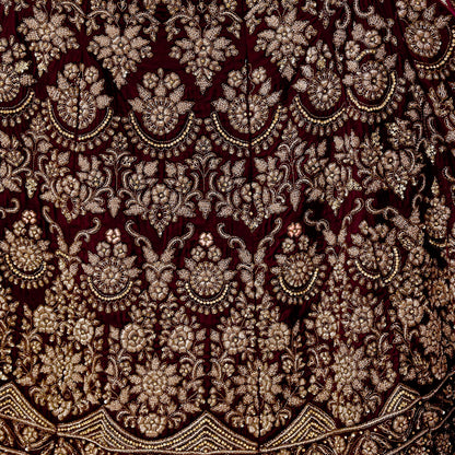 Indian party wear Beige & wine Net Velvet Hand Embroidered Semi Stitched Lehenga Set of 2pcs Bollywood style wedding wear