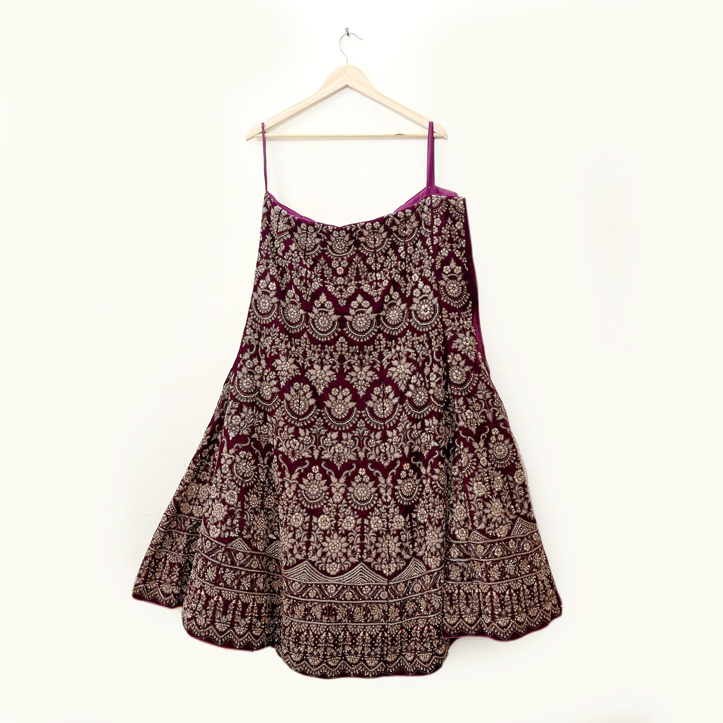 Indian Heavy wine Velvet Hand Embroidered Semi stitched Lehenga/Skirt Bridal Wear Zardozi/ Dabka Bollywood skirt Party wear