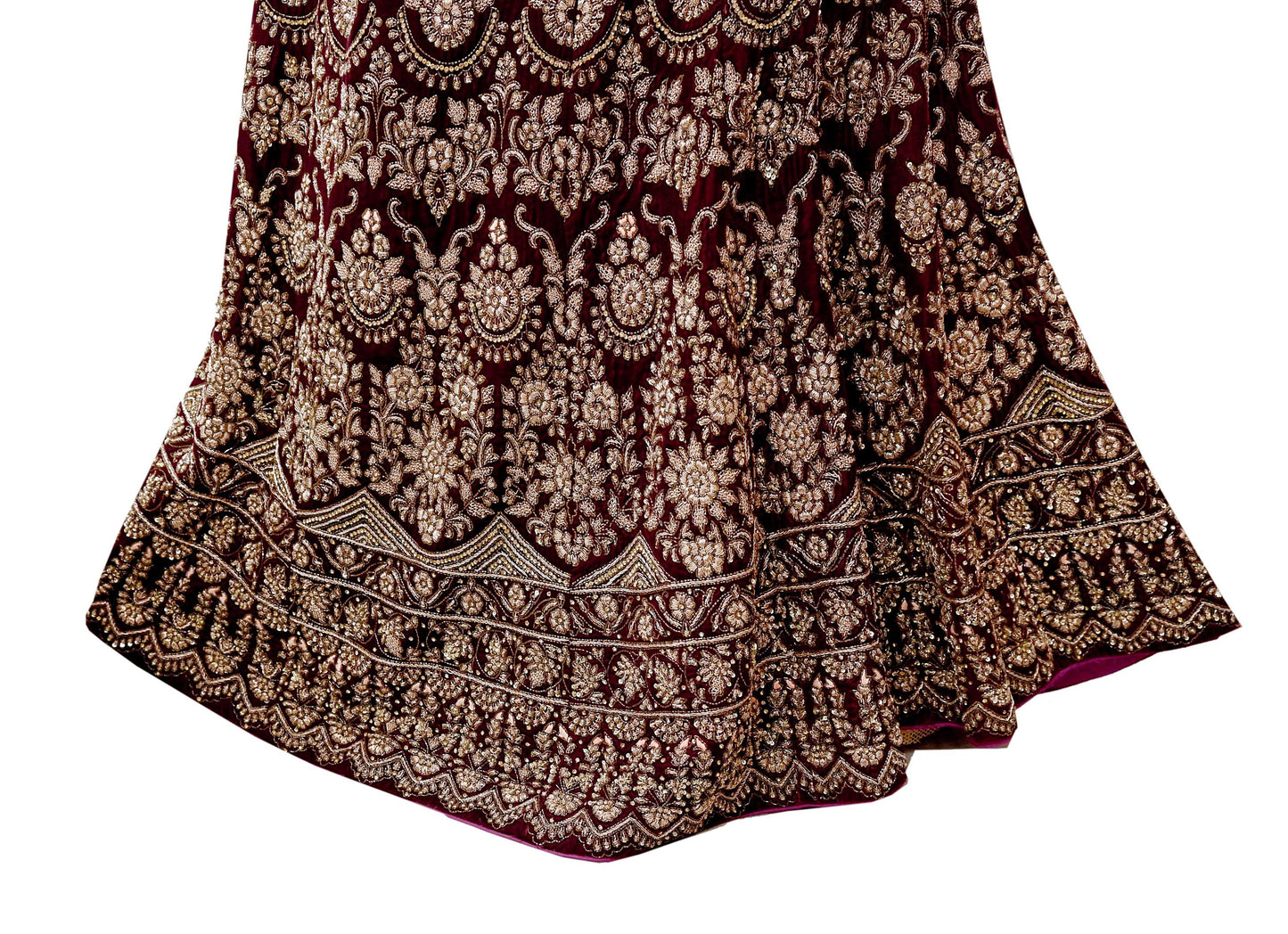 Indian Heavy wine Velvet Hand Embroidered Semi stitched Lehenga/Skirt Bridal Wear Zardozi/ Dabka Bollywood skirt Party wear