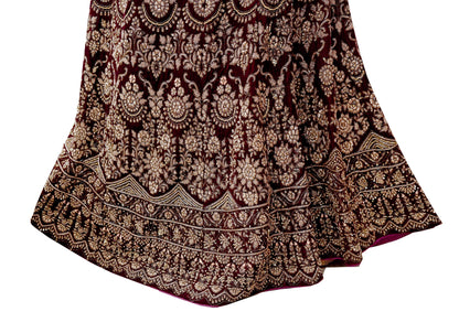 Indian Heavy wine Velvet Hand Embroidered Semi stitched Lehenga/Skirt Bridal Wear Zardozi/ Dabka Bollywood skirt Party wear