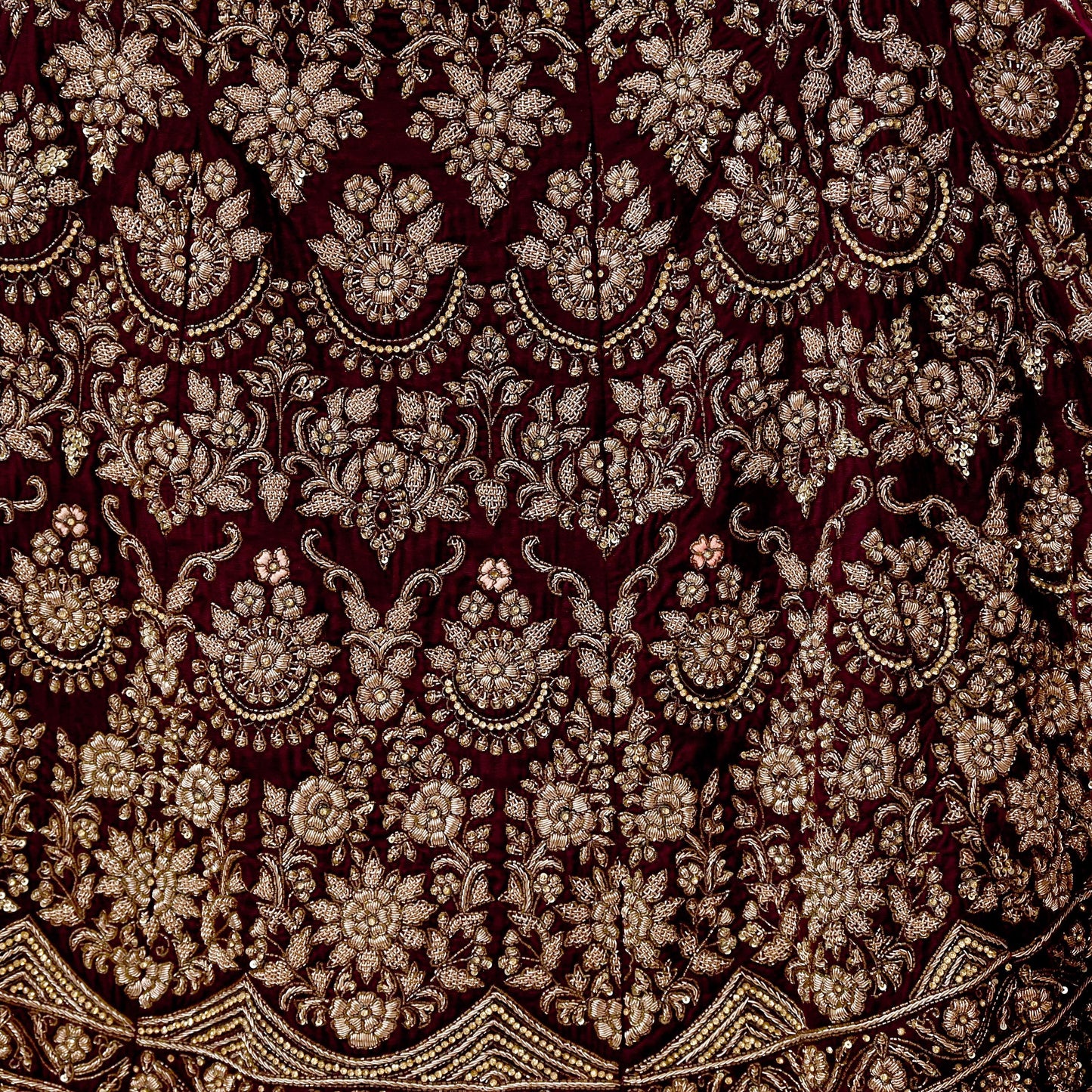 Indian Heavy wine Velvet Hand Embroidered Semi stitched Lehenga/Skirt Bridal Wear Zardozi/ Dabka Bollywood skirt Party wear