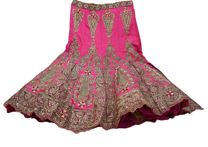 Indian Heavy Pink Hand Embroidered Semi Stitched Lehenga/Skirt Bridal Wear Zardozi/ Dabka Bollywood skirt party wear