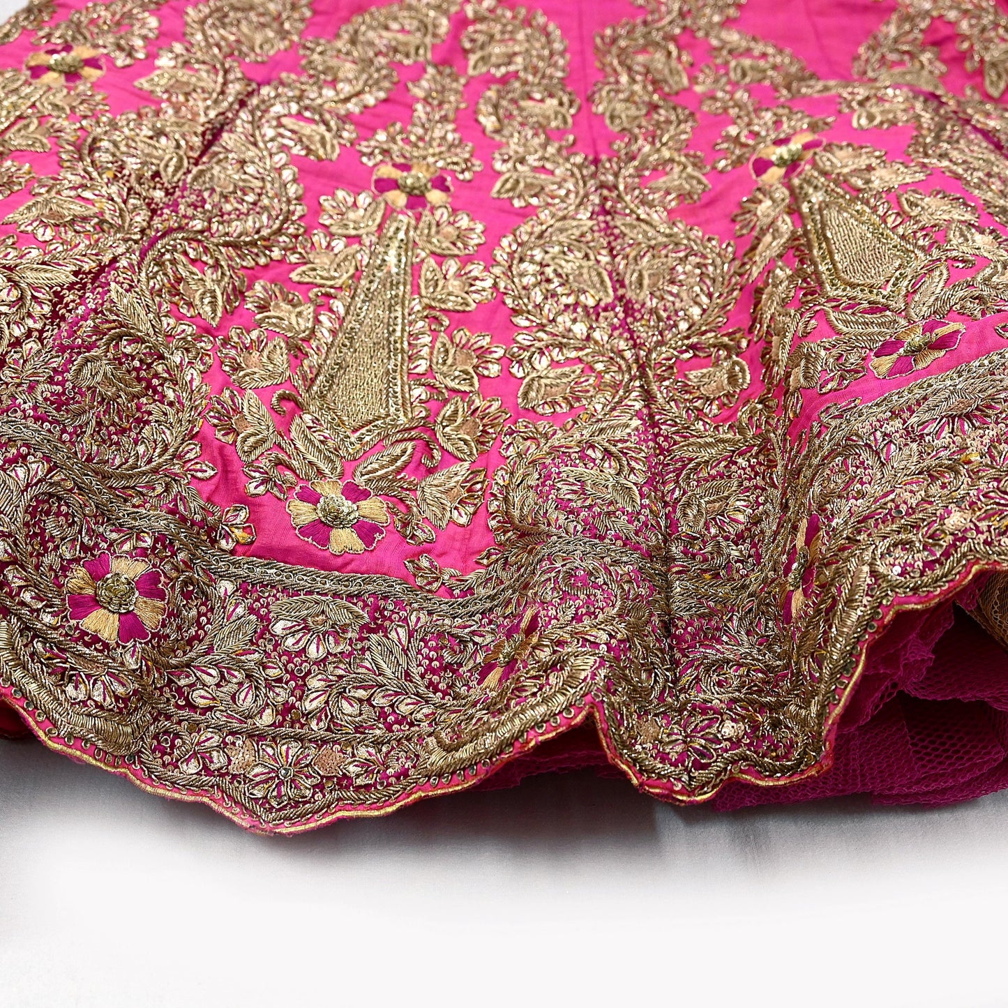 Indian Heavy Pink Hand Embroidered Semi Stitched Lehenga/Skirt Bridal Wear Zardozi/ Dabka Bollywood skirt party wear
