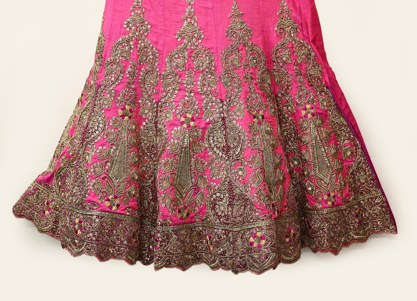 Indian Heavy Pink Hand Embroidered Semi Stitched Lehenga/Skirt Bridal Wear Zardozi/ Dabka Bollywood skirt party wear
