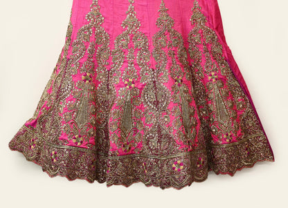 Indian Heavy Pink Hand Embroidered Semi Stitched Lehenga/Skirt Bridal Wear Zardozi/ Dabka Bollywood skirt party wear