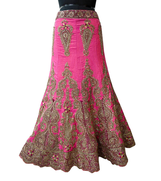 Indian Heavy Pink Hand Embroidered Semi Stitched Lehenga/Skirt Bridal Wear Zardozi/ Dabka Bollywood skirt party wear