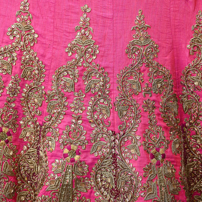 Indian Heavy Pink Hand Embroidered Semi Stitched Lehenga/Skirt Bridal Wear Zardozi/ Dabka Bollywood skirt party wear