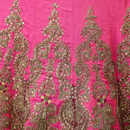 Indian party wear Pink & Peach Net Raw silk Hand Embroidered Semi Stitched Lehenga Set of 2pcs Bollywood style wedding wear