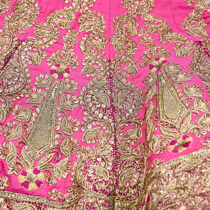 Indian party wear Pink & Peach Net Raw silk Hand Embroidered Semi Stitched Lehenga Set of 2pcs Bollywood style wedding wear