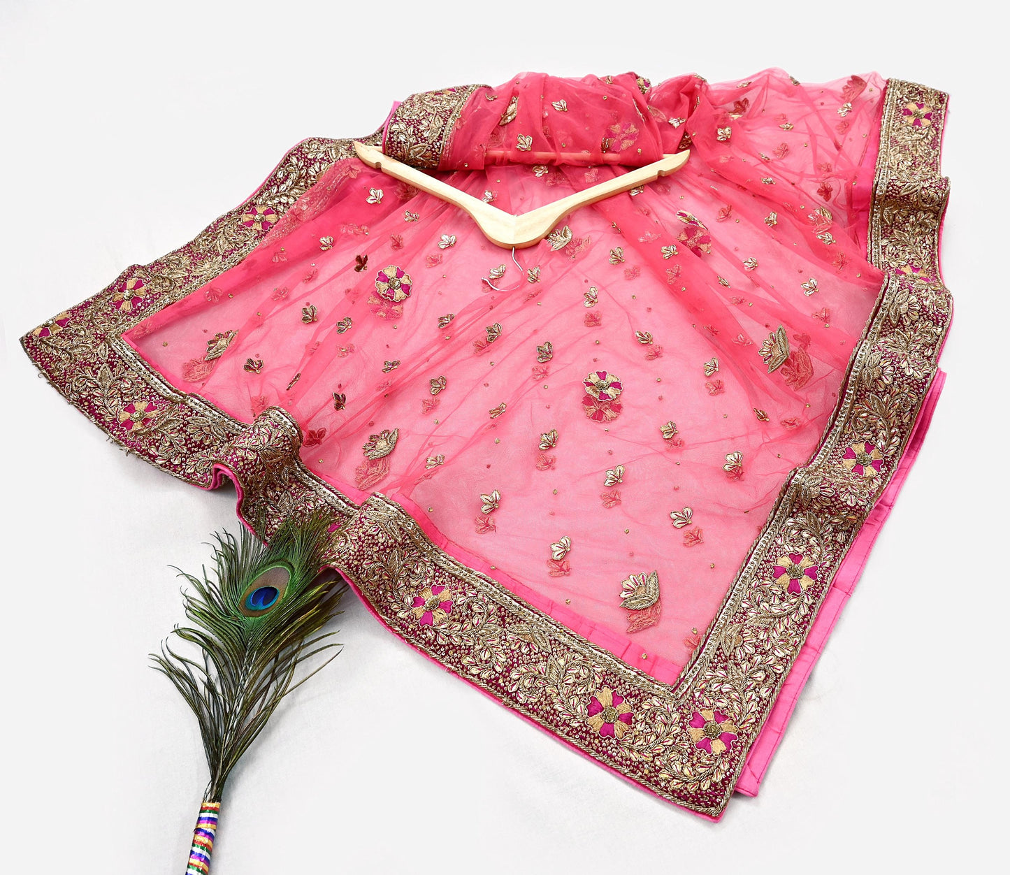 Indian Vintage Heavy Peach Dupatta Net Mesh Long Stole Hand Embroidered Scarves Golden Zardozi Dabka Zari Stole Bridal/ Wedding veil