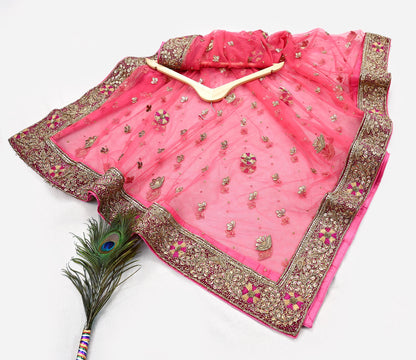 Indian Vintage Heavy Peach Dupatta Net Mesh Long Stole Hand Embroidered Scarves Golden Zardozi Dabka Zari Stole Bridal/ Wedding veil