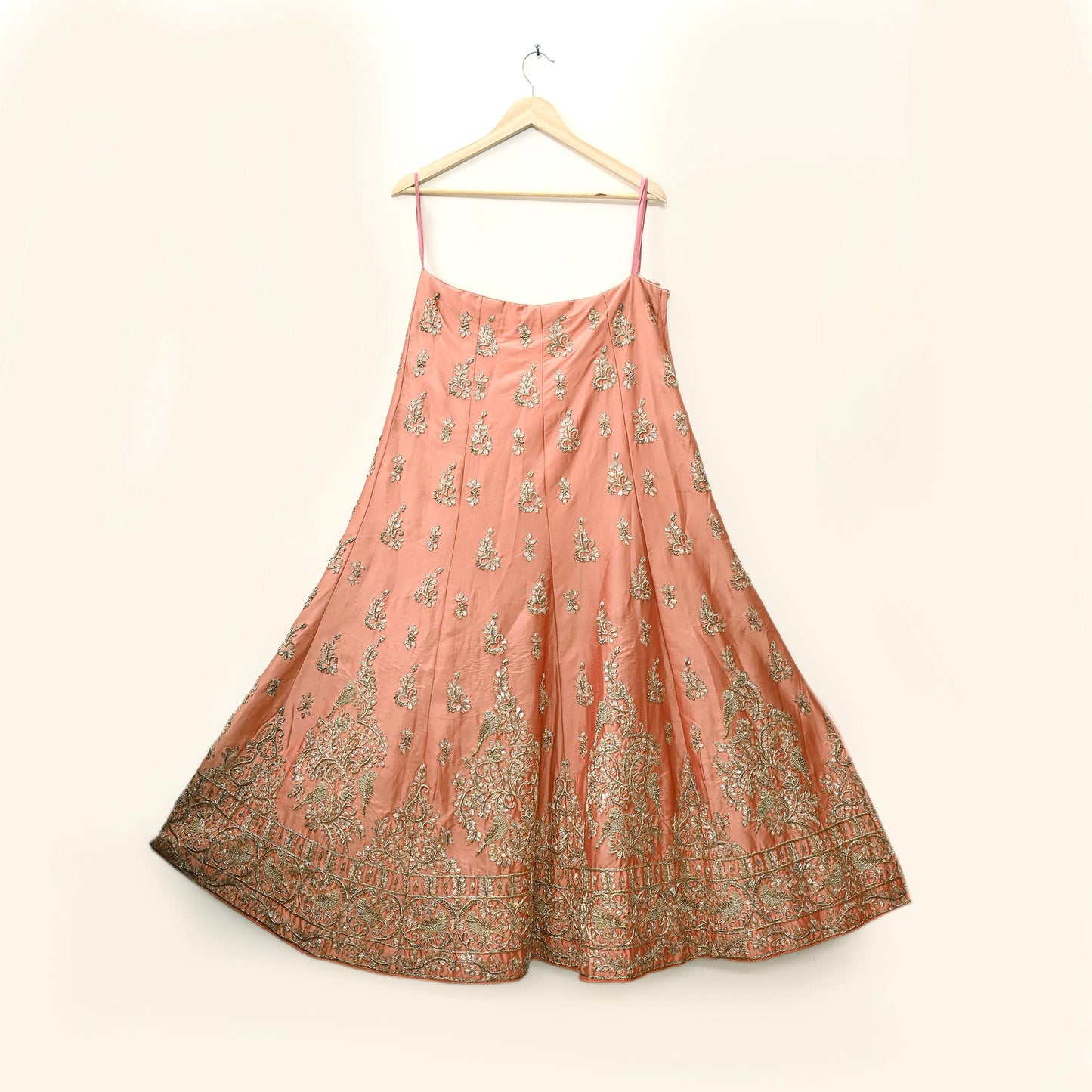 Indian party wear Peach Net Raw silk Hand Embroidered Semi Stitched Lehenga Set of 2pcs Bollywood style wedding wear