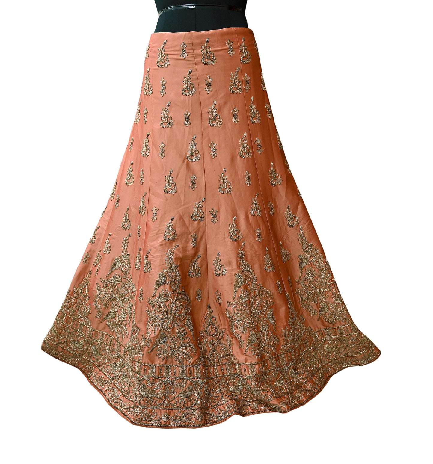 Indian Heavy Peach Hand Embroidered Semi Stitched Lehenga/Skirt Bridal Wear Zardozi/ Dabka Bollywood skirt party wear