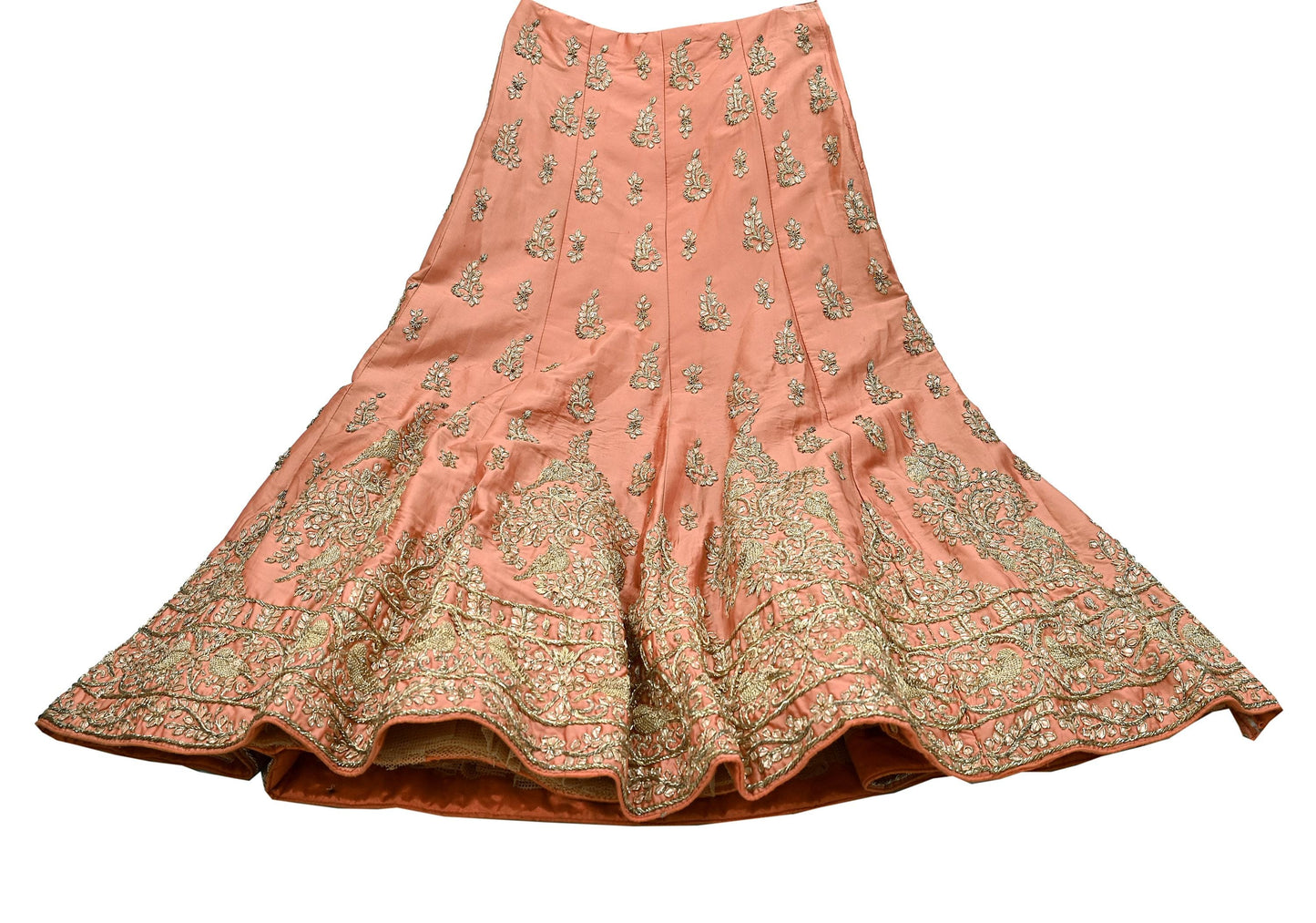 Indian Heavy Peach Hand Embroidered Semi Stitched Lehenga/Skirt Bridal Wear Zardozi/ Dabka Bollywood skirt party wear