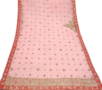 Indian party wear Red Net Raw silk Hand Embroidered Semi Stitched Lehenga Set of 2pcs Bollywood style wedding wear