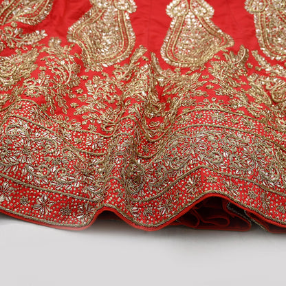 Indian party wear Red Net Raw silk Hand Embroidered Semi Stitched Lehenga Set of 2pcs Bollywood style wedding wear