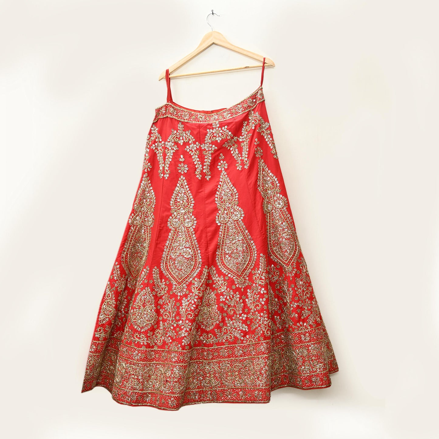 Indian party wear Red Net Raw silk Hand Embroidered Semi Stitched Lehenga Set of 2pcs Bollywood style wedding wear