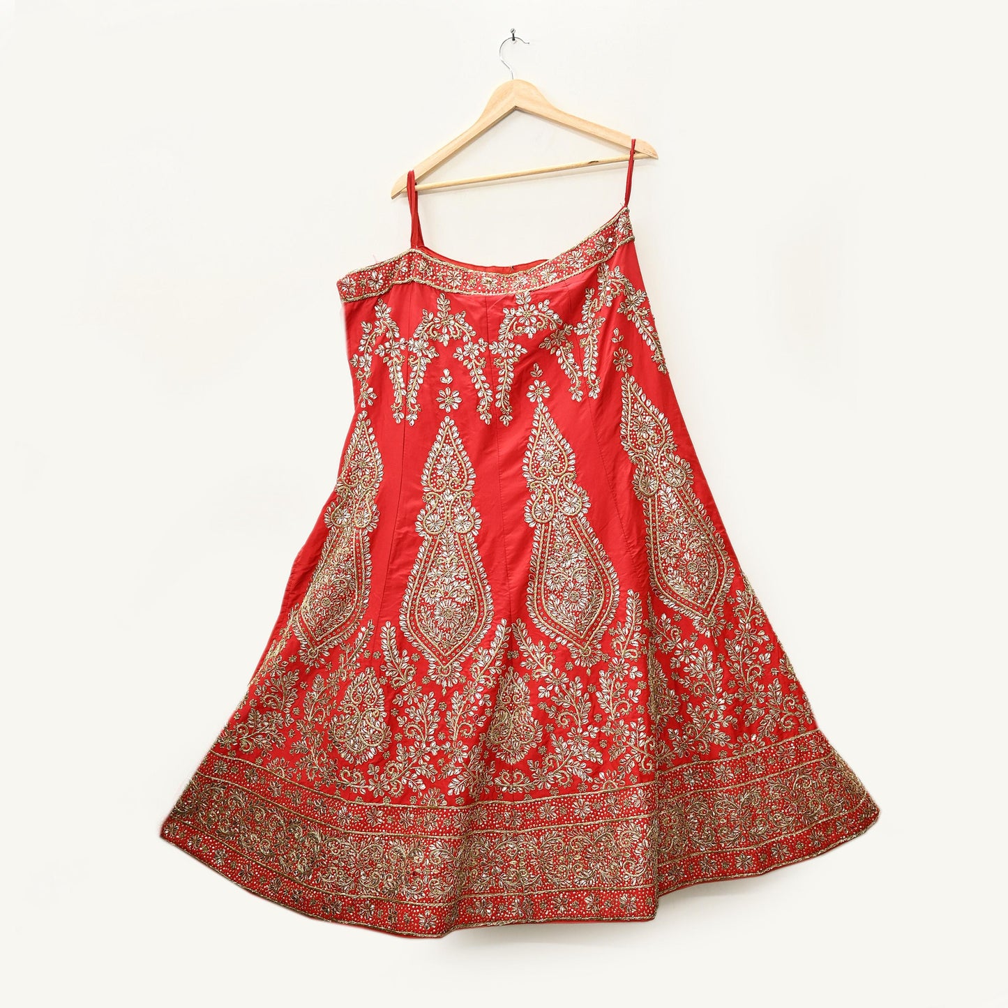 Indian Heavy Red Hand Embroidered Semi Stitched Lehenga/Skirt Bridal Wear Zardozi/ Dabka Bollywood skirt party wear