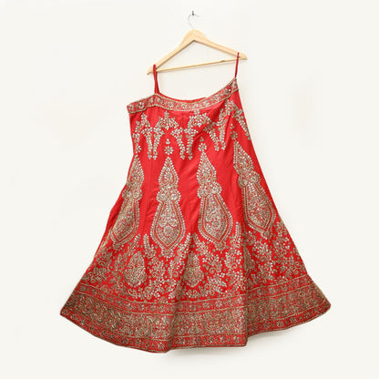 Indian Heavy Red Hand Embroidered Semi Stitched Lehenga/Skirt Bridal Wear Zardozi/ Dabka Bollywood skirt party wear