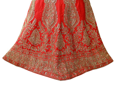 Indian Heavy Red Hand Embroidered Semi Stitched Lehenga/Skirt Bridal Wear Zardozi/ Dabka Bollywood skirt party wear