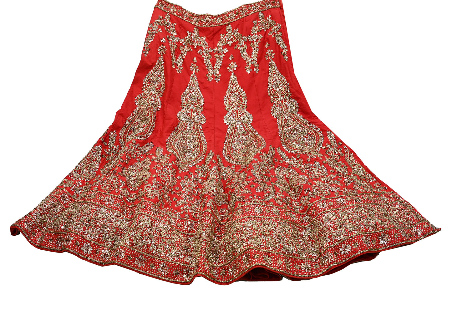 Indian Heavy Red Hand Embroidered Semi Stitched Lehenga/Skirt Bridal Wear Zardozi/ Dabka Bollywood skirt party wear