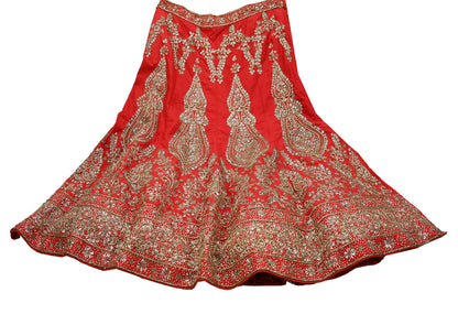 Indian Heavy Red Hand Embroidered Semi Stitched Lehenga/Skirt Bridal Wear Zardozi/ Dabka Bollywood skirt party wear