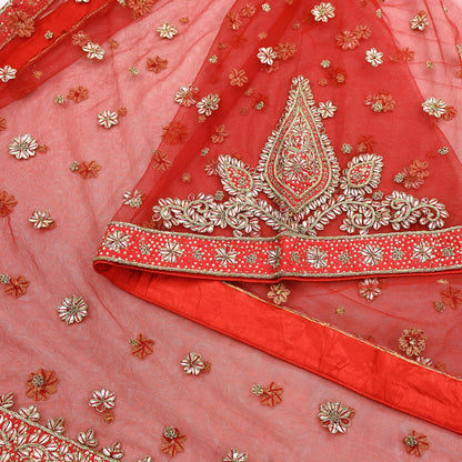 Indian Vintage Heavy Red Dupatta Net Mesh Long Stole Hand Embroidered Scarves Golden Zardozi Dabka Zari Stole Bridal/ Wedding veil