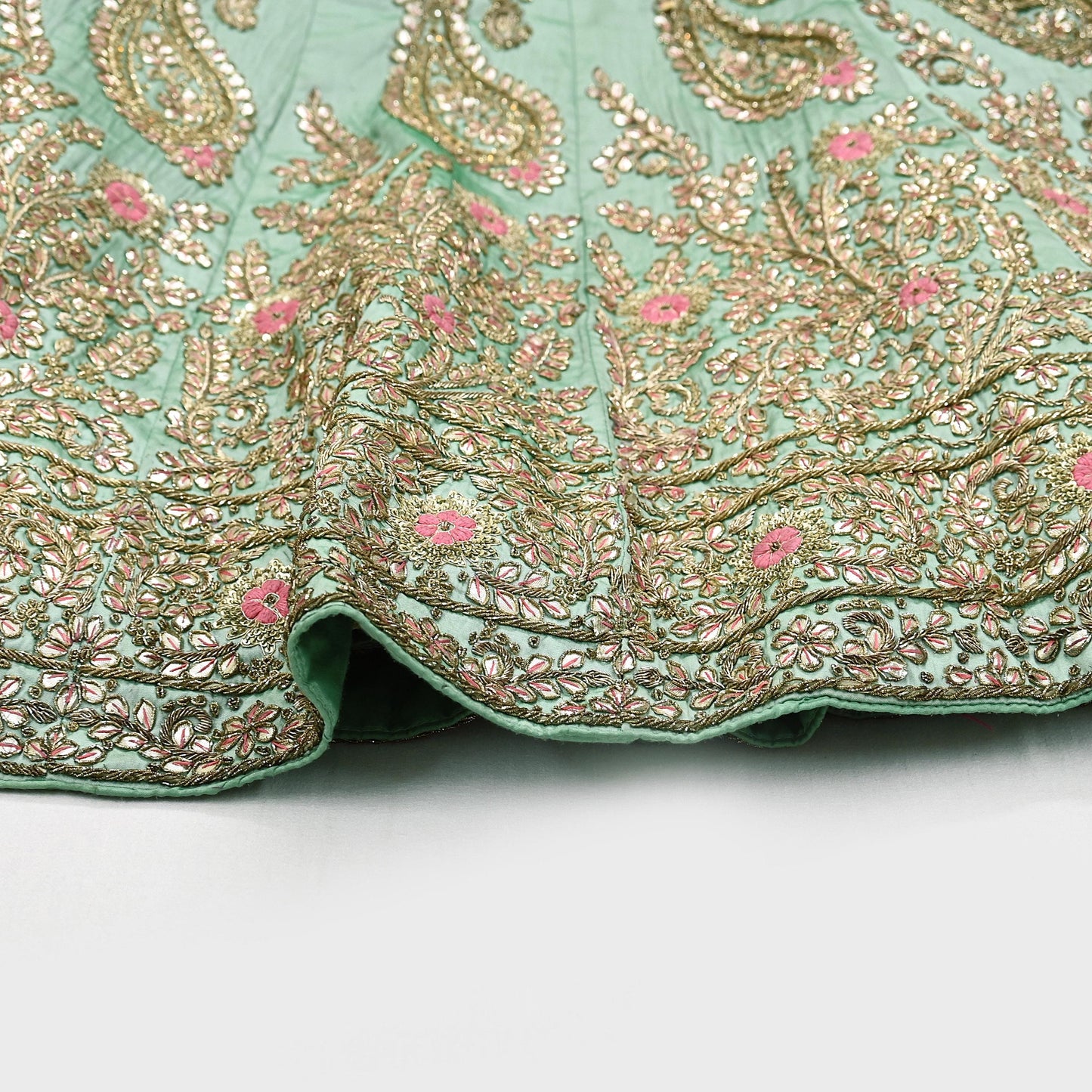 Indian Heavy Pista Green Hand Embroidered Semi Stitched Lehenga/Skirt Bridal Wear Zardozi/ Dabka Bollywood skirt party wear