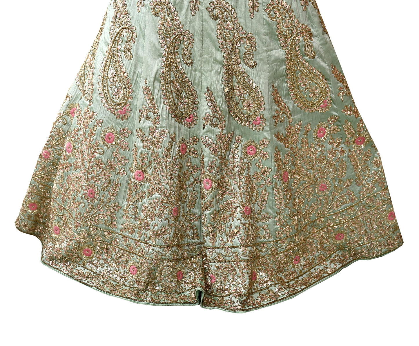 Indian Heavy Pista Green Hand Embroidered Semi Stitched Lehenga/Skirt Bridal Wear Zardozi/ Dabka Bollywood skirt party wear