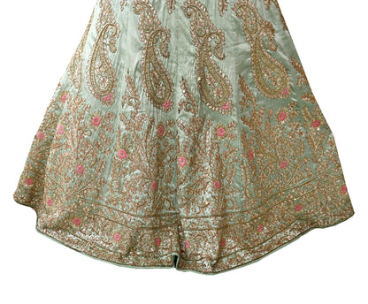 Indian Heavy Pista Green Hand Embroidered Semi Stitched Lehenga/Skirt Bridal Wear Zardozi/ Dabka Bollywood skirt party wear